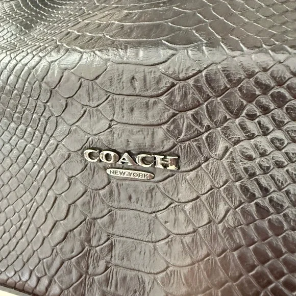 Coach Swagger Python Embossed Leather Suede Satchel Bag Black 36499 - Picture 2 of 12